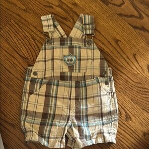Koala Kids Cream and Brown Overalls Classic Plaid Design